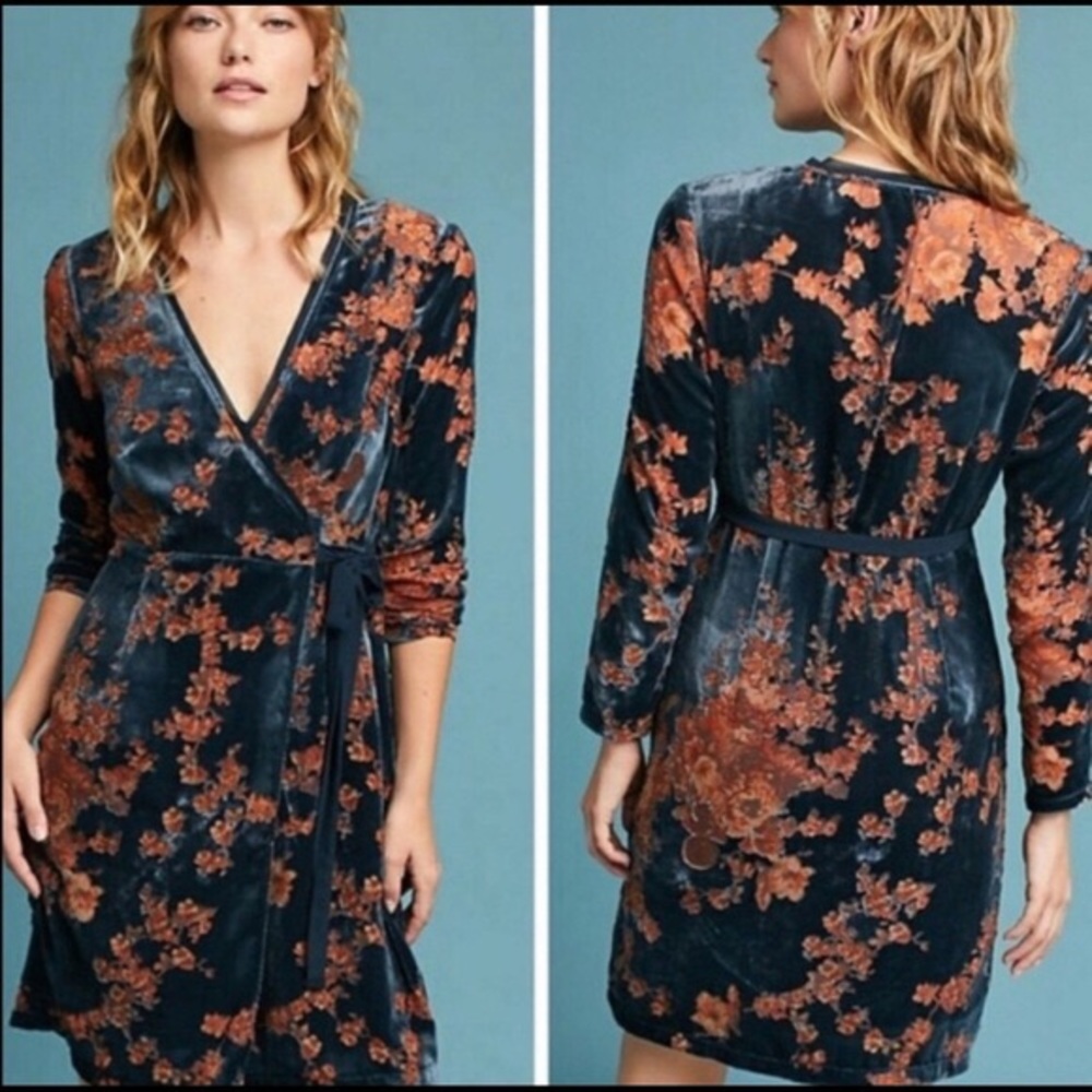 Anthropologie • Dress • Casual • Crushed Velvet • Navy and Terra Cotta • Medium